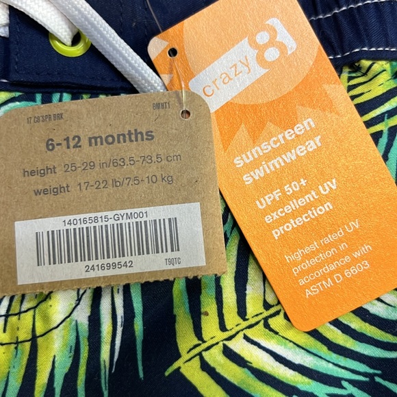 NWT 2 piece set/ Crazy 8 boys swimwear 6 - 12 months orange/blue/green - Picture 6 of 6